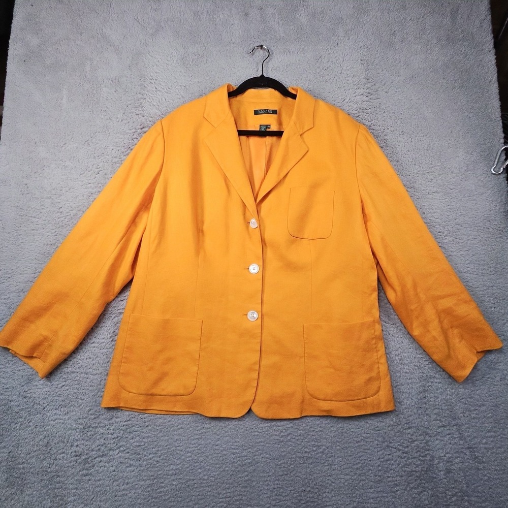Ralph Lauren Linen Blazer Womens 18W Orange Old Money Coastal Career Prep Jacket - Picture 2 of 16